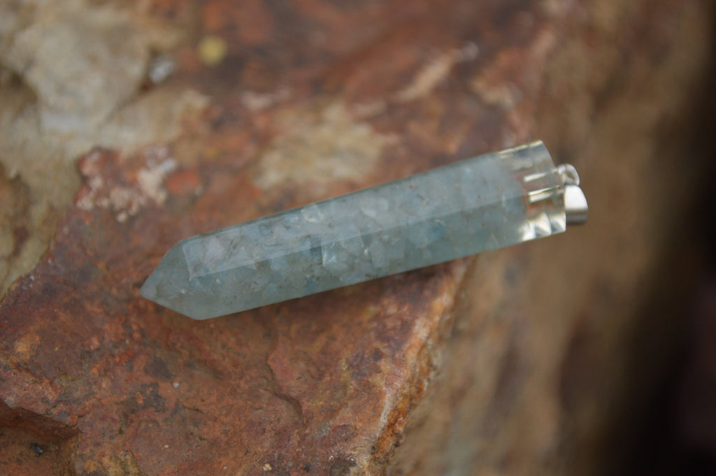 Polished Packaged Hand Crafted Resin Pendant with Aqua Marine Chips - sold per piece - From Bulwer, South Africa - TopRock