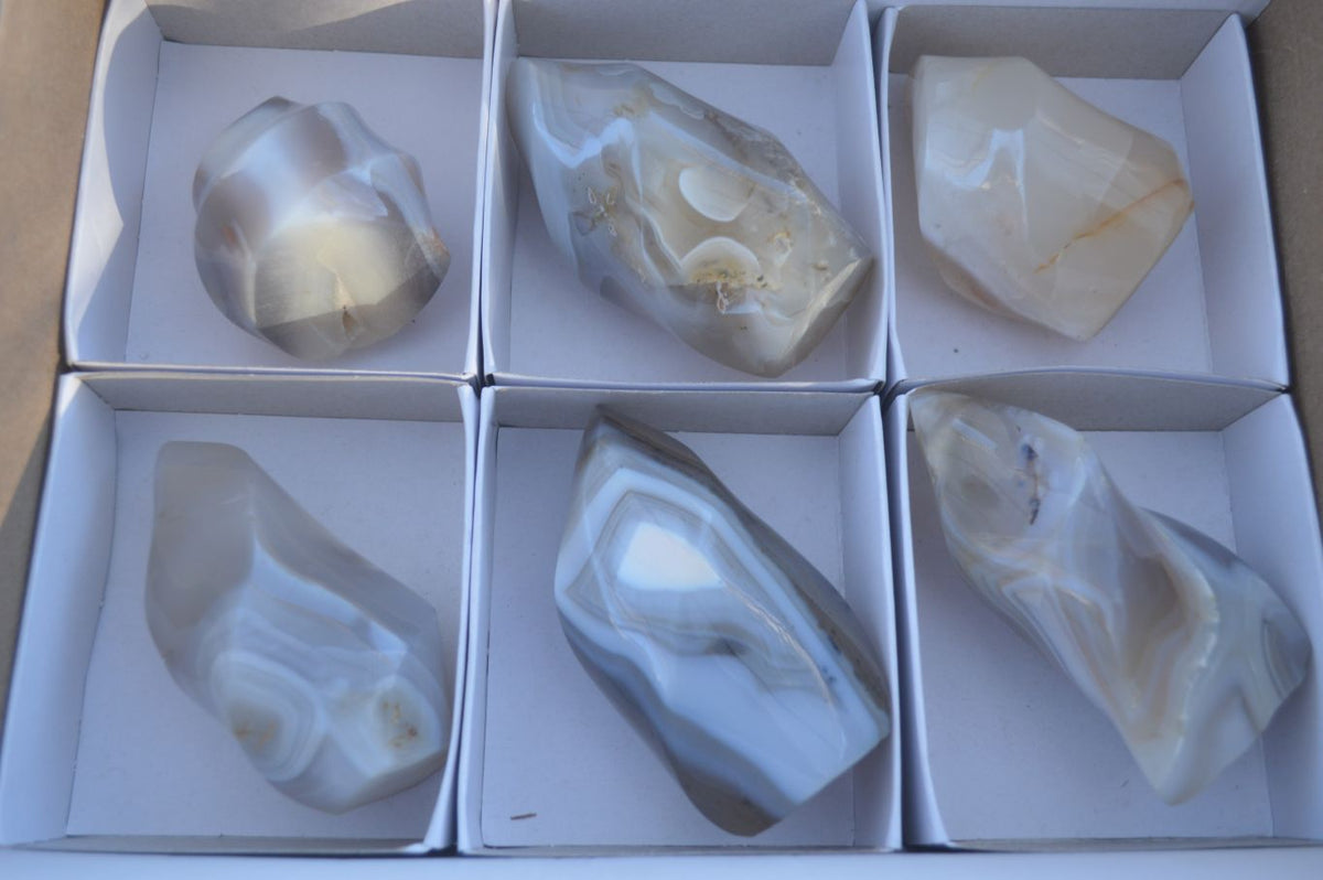 Polished Lovely Selection Of Agate Flame Sculptures x 6 From Madagascar - Toprock Gemstones and Minerals 