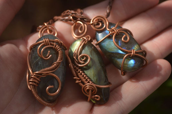 Polished Labradorite Copper Wire Wrapped Pendants  - Sold Per Piece -  From Madagascar - TopRock