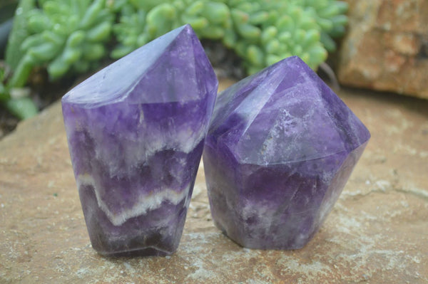 Polished Chevron Amethyst Points  x 4 From Zambia