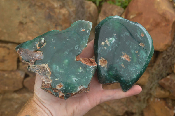 Polished Green Mtorolite / Emerald Chrome Chrysoprase Slices  x 3 From Zimbabwe - TopRock
