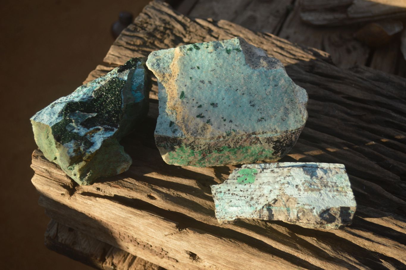 Natural Drusy Chrysocolla & Malachite Dolomite Specimens x 3 From Kakanda, Congo - Toprock Gemstones and Minerals 
