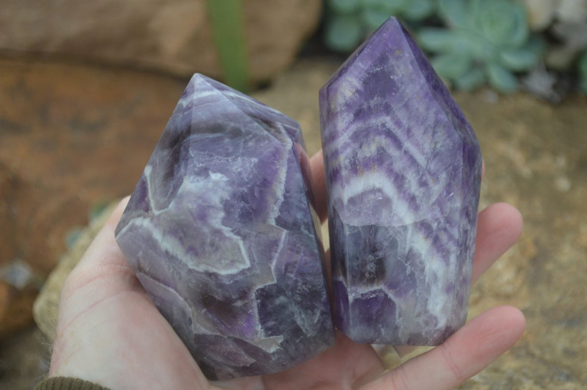 Polished Chevron Amethyst Points  x 4 From Zambia - Toprock Gemstones and Minerals 