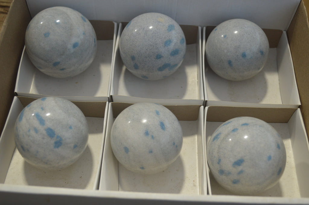 Polished Blue Spotted Spinel Quartz Spheres x 6 From Madagascar - Toprock Gemstones and Minerals 