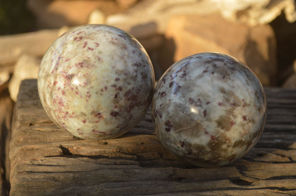 Polished Rubellite Pink Tourmaline Matrix Spheres x 2 From Madagascar - Toprock Gemstones and Minerals 