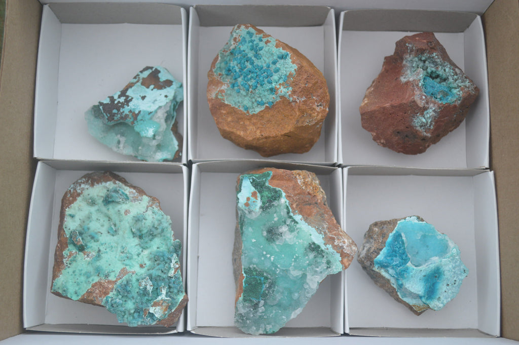 Natural Blue Drusy Chrysocolla Dolomite & Malachite Specimens  x 6 From Likasi, Congo - TopRock