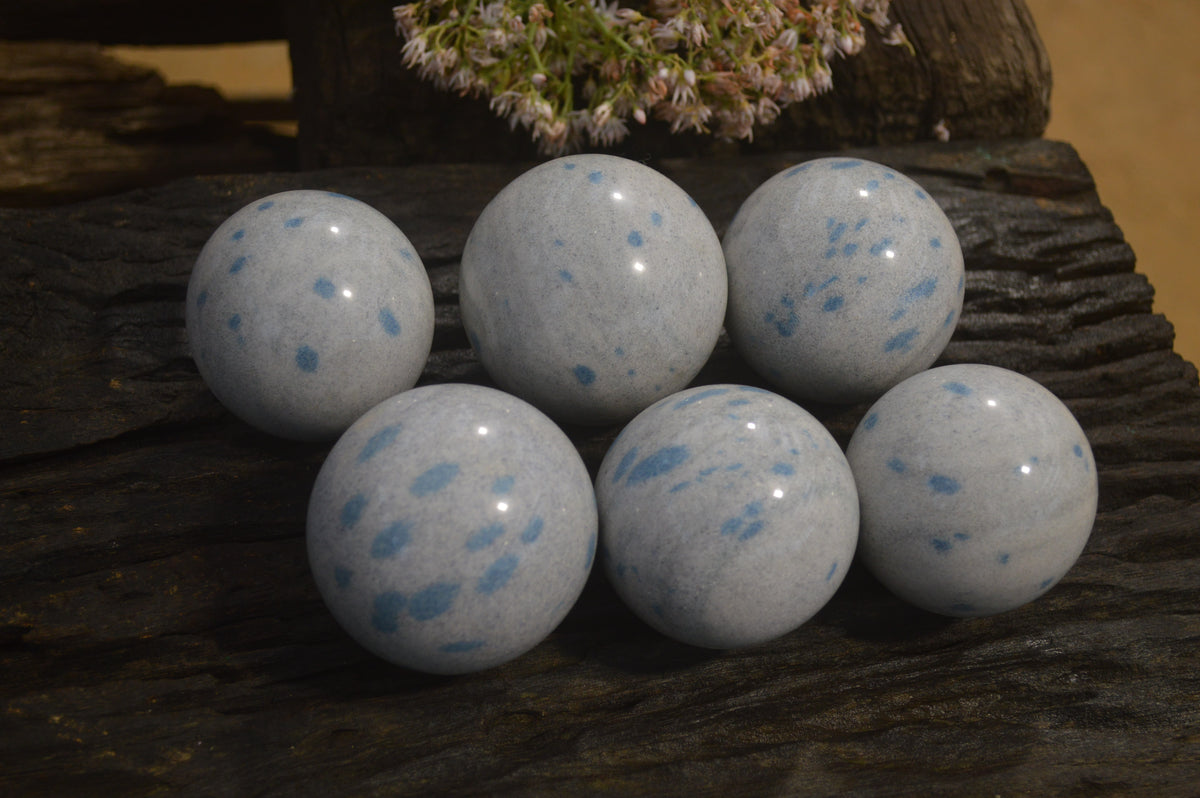 Polished Blue Spotted Spinel Quartz Spheres x 6 From Madagascar - Toprock Gemstones and Minerals 