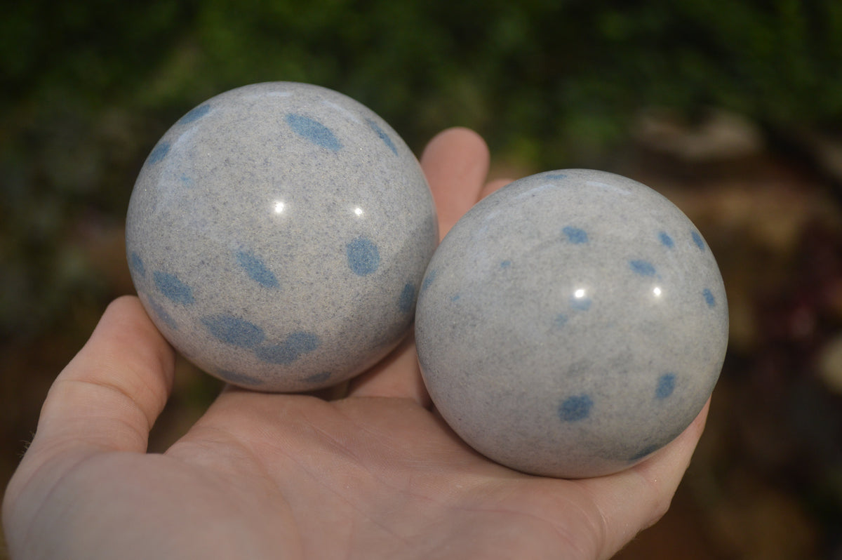Polished Blue Spotted Spinel Quartz Spheres x 6 From Madagascar - Toprock Gemstones and Minerals 