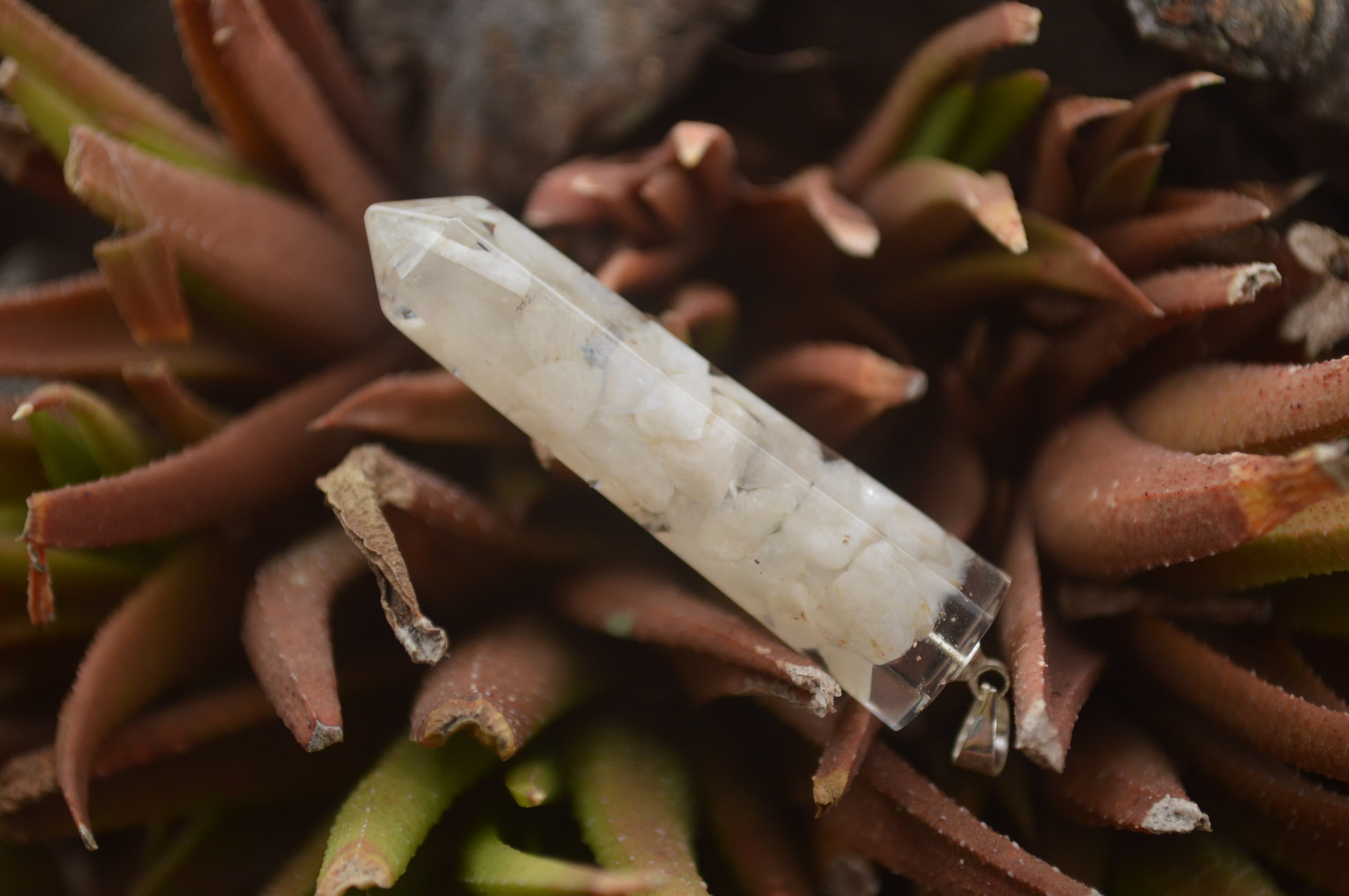 Polished Packaged Hand Crafted Resin Pendant with Moonstone Chips - sold per piece - From Bulwer, South Africa - TopRock