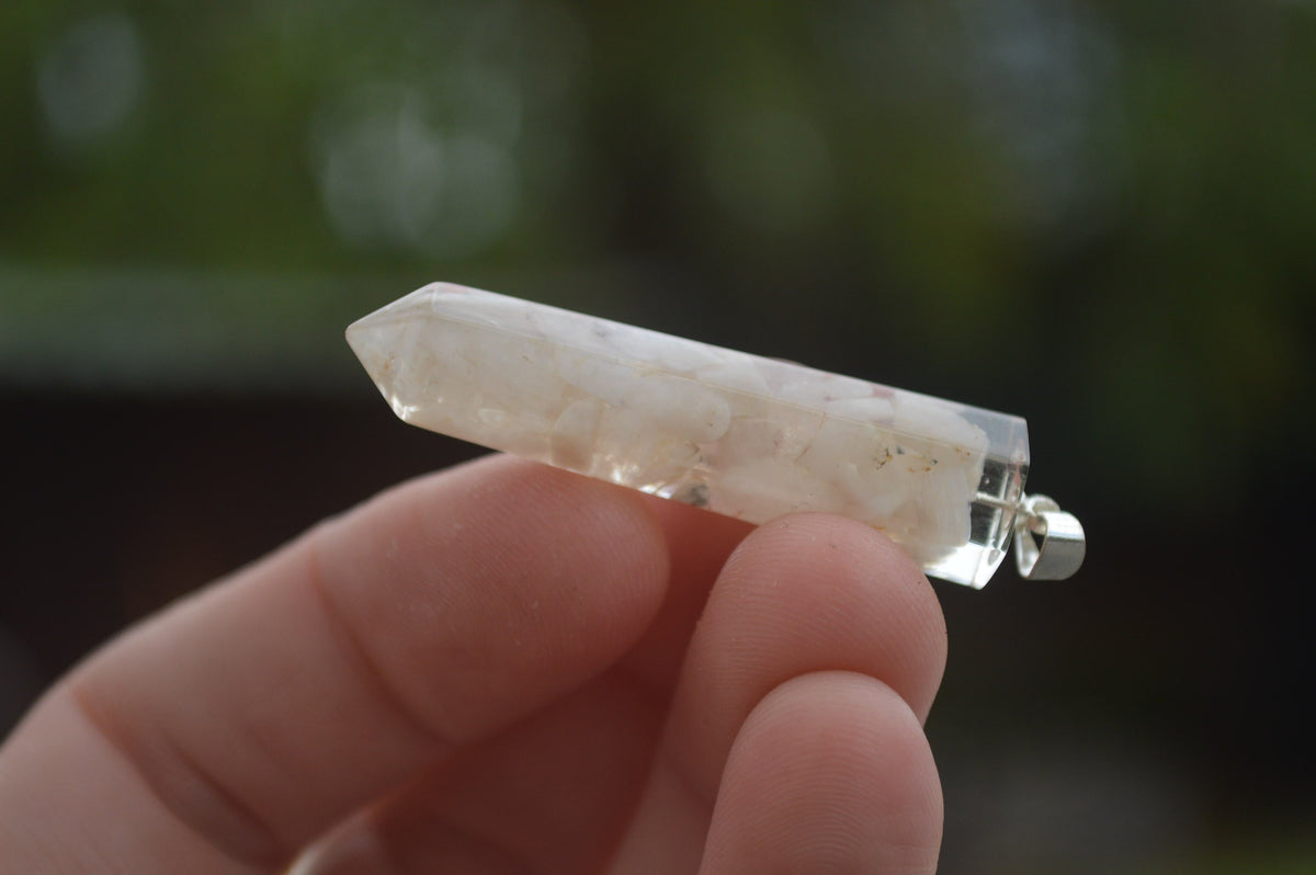 Polished Packaged Hand Crafted Resin Pendant with Moonstone Chips - sold per piece - From Bulwer, South Africa - TopRock