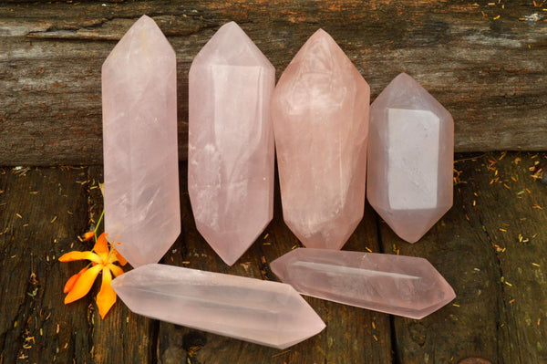 Polished Super Gemmy Rose Quartz Double Terminated Points x 6 From Madagascar - TopRock