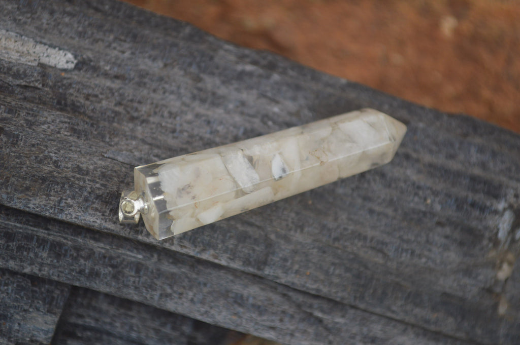 Polished Packaged Hand Crafted Resin Pendant with Moonstone Chips - sold per piece - From Bulwer, South Africa - TopRock
