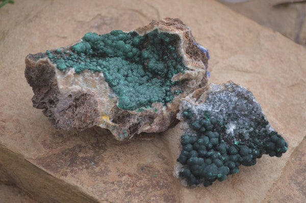 Natural Rare Ball Malachite On Drusy Quartz & Dolomite Matrix  x 2 From Congo