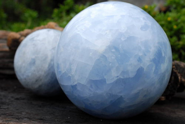 Polished Small and Medium Sized Blue Calcite Spheres x 2 From Ihadlalana, Madagascar - TopRock