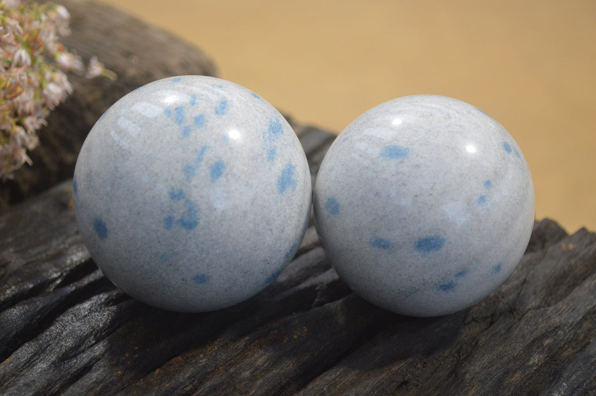 Polished Blue Spotted Spinel Quartz Spheres x 6 From Madagascar - Toprock Gemstones and Minerals 