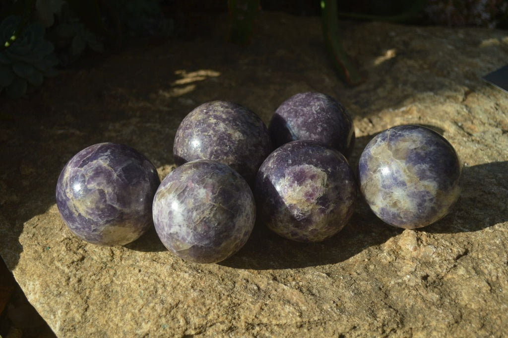 Polished Purple Lepidolite Spheres  x 6 From Zimbabwe - Toprock Gemstones and Minerals 