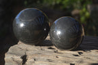 Polished Black Basalt Spheres x 2 From Madagascar - Toprock Gemstones and Minerals 