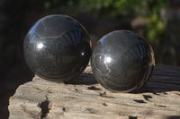 Polished Black Basalt Spheres x 2 From Madagascar - Toprock Gemstones and Minerals 