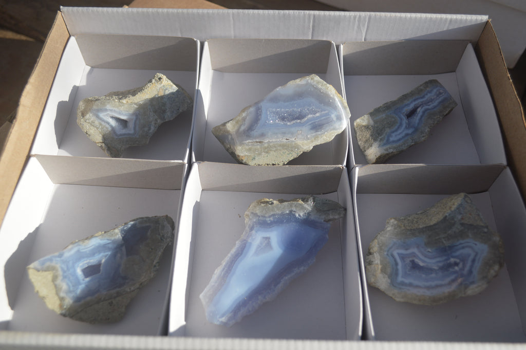 Polished One Side Polished Blue Lace Agate Pieces x 6 From Nsanje, Malawi - Toprock Gemstones and Minerals 