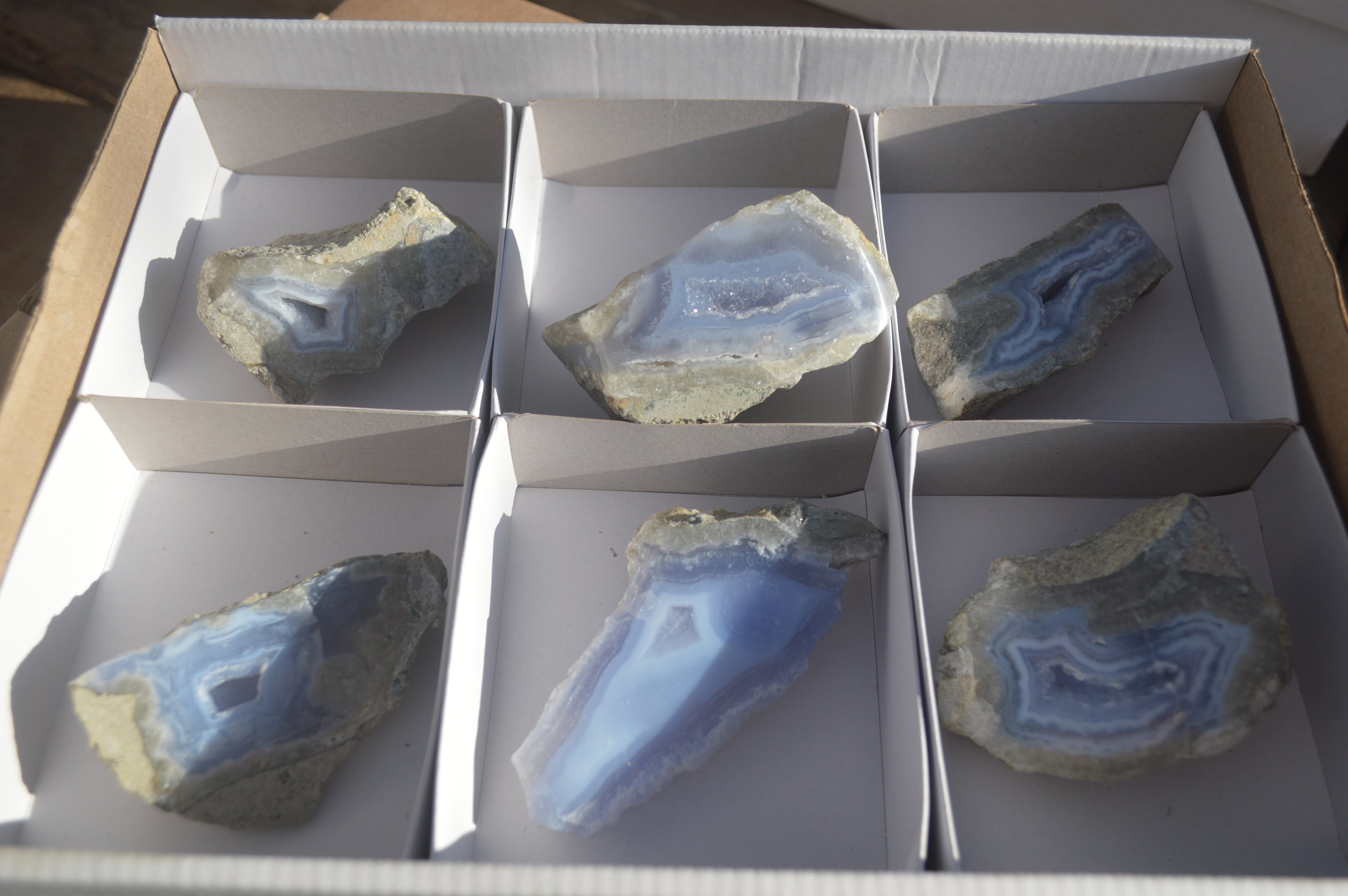 Polished One Side Polished Blue Lace Agate Pieces x 6 From Nsanje, Malawi - Toprock Gemstones and Minerals 