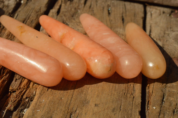 Polished Small Highly Selected Orange Twist Calcite Massage Wands  x 8 From Madagascar - TopRock