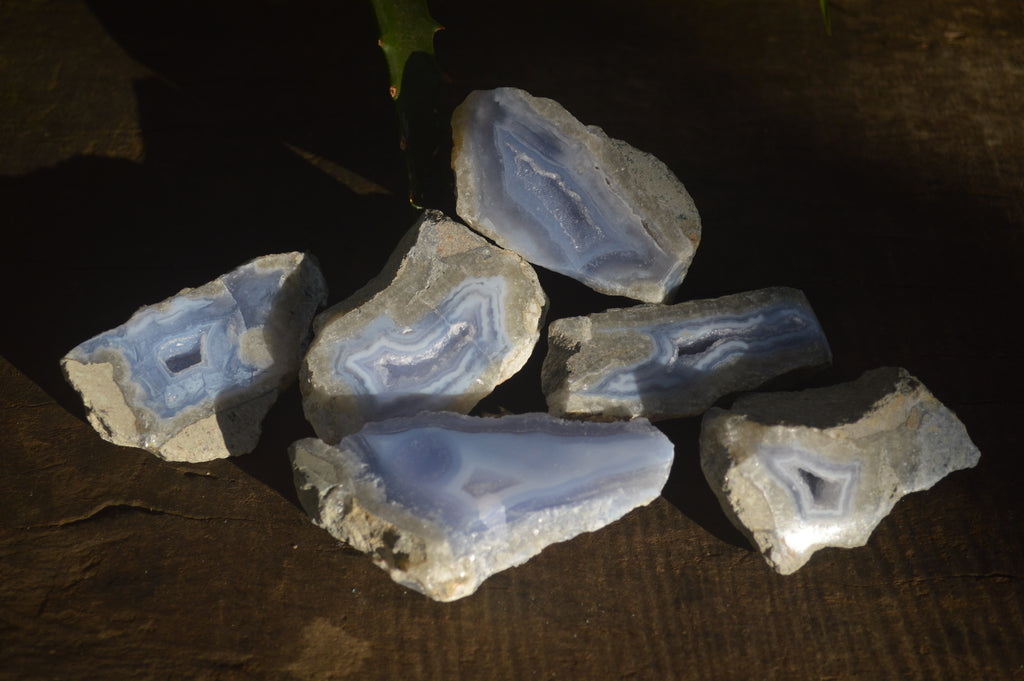 Polished One Side Polished Blue Lace Agate Pieces x 6 From Nsanje, Malawi - Toprock Gemstones and Minerals 
