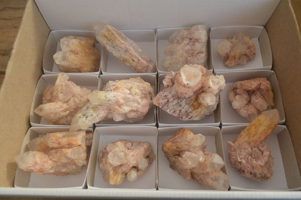 Natural Pink Candle Quartz Clusters  x 12 From Madagascar - Toprock Gemstones and Minerals 