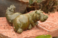 Polished Hand Carved Verdite Hippos  x 2 From Zimbabwe - TopRock