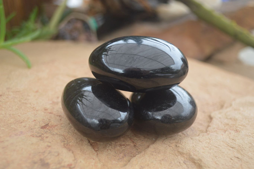 Polished Schorl Black Tourmaline Palm Stones  x 12 From Madagascar - Toprock Gemstones and Minerals 