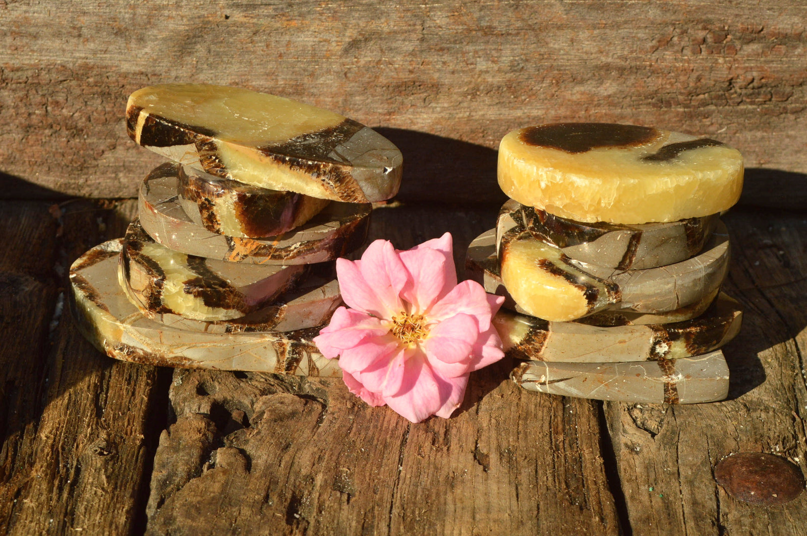 Polished Septerye (Aragonite & Calcite) Slices x 18 From Mahajanga, Madagascar - TopRock