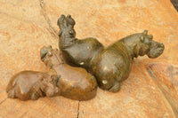 Polished Hand Carved Verdite Hippos  x 2 From Zimbabwe - TopRock