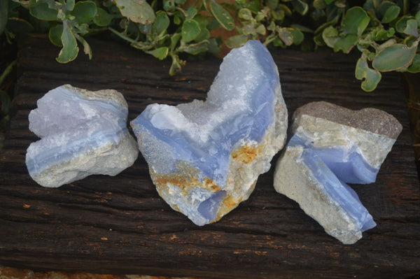 Natural Blue Lace Agate Geode Specimens  x 3 From Malawi - Toprock Gemstones and Minerals 