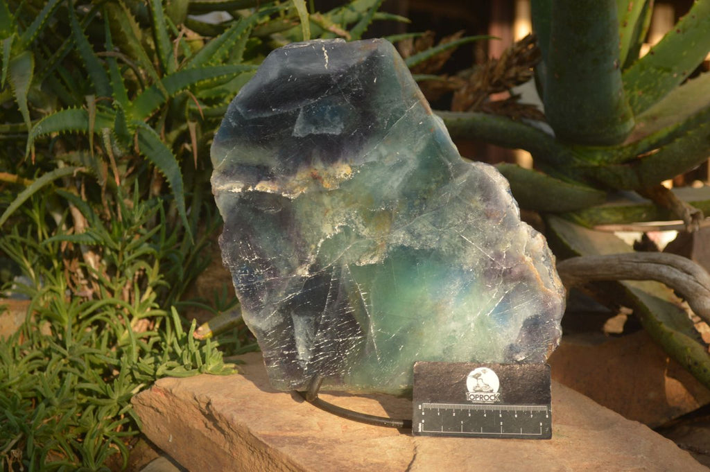 Polished  Watermelon Fluorite Slice With Custom Metal Stand  x 1 From Uis, Namibia - Toprock Gemstones and Minerals 
