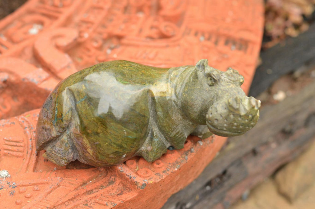 Polished Hand Carved Verdite & Lepidolite Hippos  x 3 From Zimbabwe - TopRock