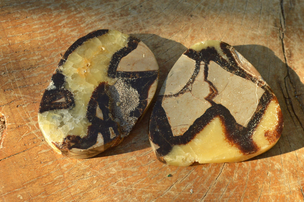 Polished Septerye (Aragonite & Calcite) Slices x 18 From Mahajanga, Madagascar - TopRock