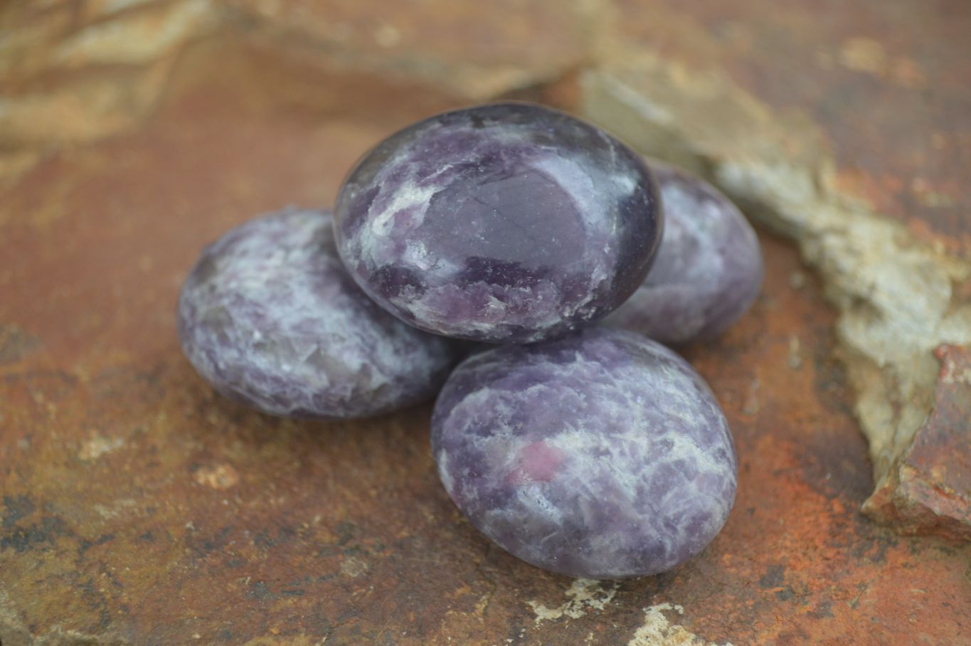 Polished Mini Purple Lepidolite Palm Stones  x 20 From Madagascar - Toprock Gemstones and Minerals 