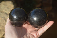 Polished Schorl Black Tourmaline Spheres x 4 From Madagascar - Toprock Gemstones and Minerals 