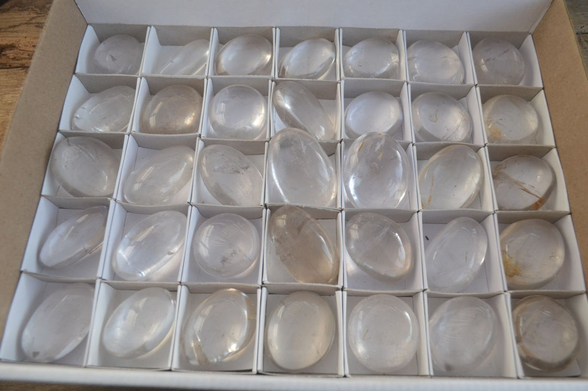 Polished Small Semi Optic Rock Crystal Galet / Palm Stones x 35 From Madagascar - Toprock Gemstones and Minerals 