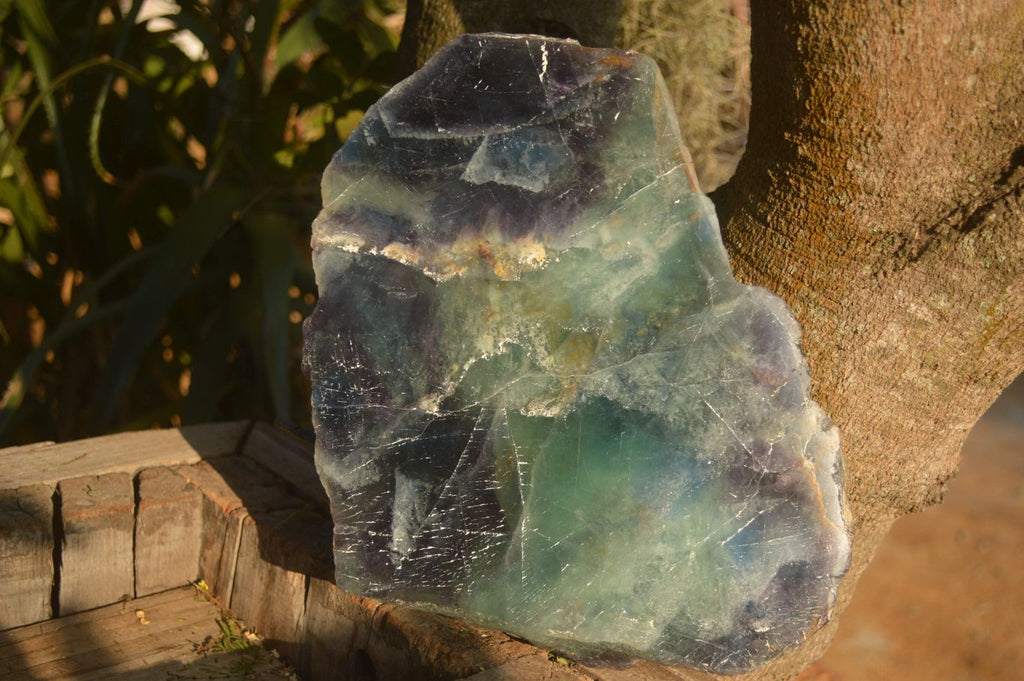 Polished  Watermelon Fluorite Slice With Custom Metal Stand  x 1 From Uis, Namibia - Toprock Gemstones and Minerals 