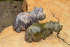 Polished Hand Carved Verdite & Lepidolite Hippos  x 3 From Zimbabwe - TopRock