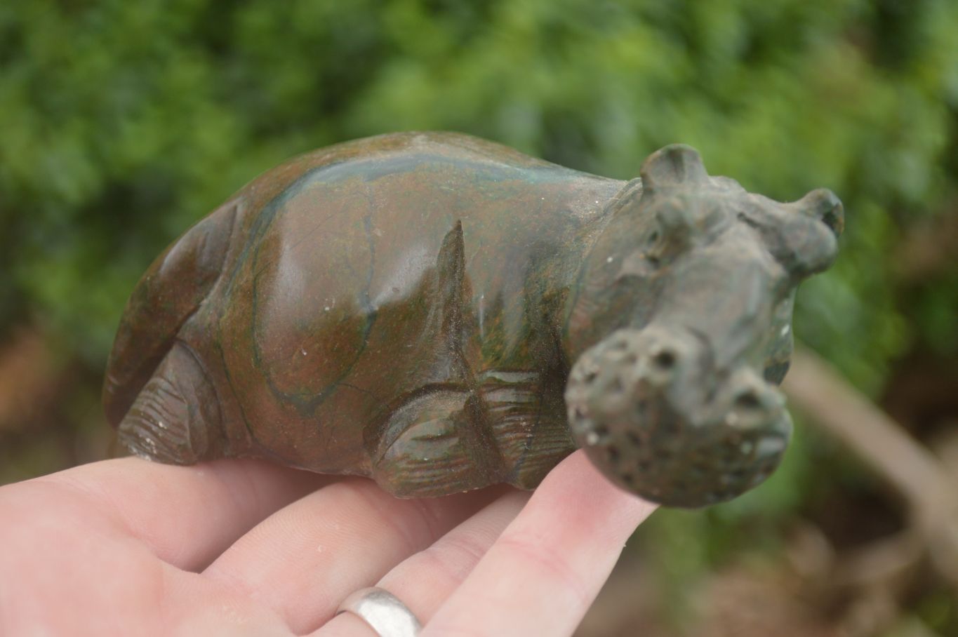 Polished Green Verdite Hippo Carvings  x 2 From Zimbabwe - TopRock