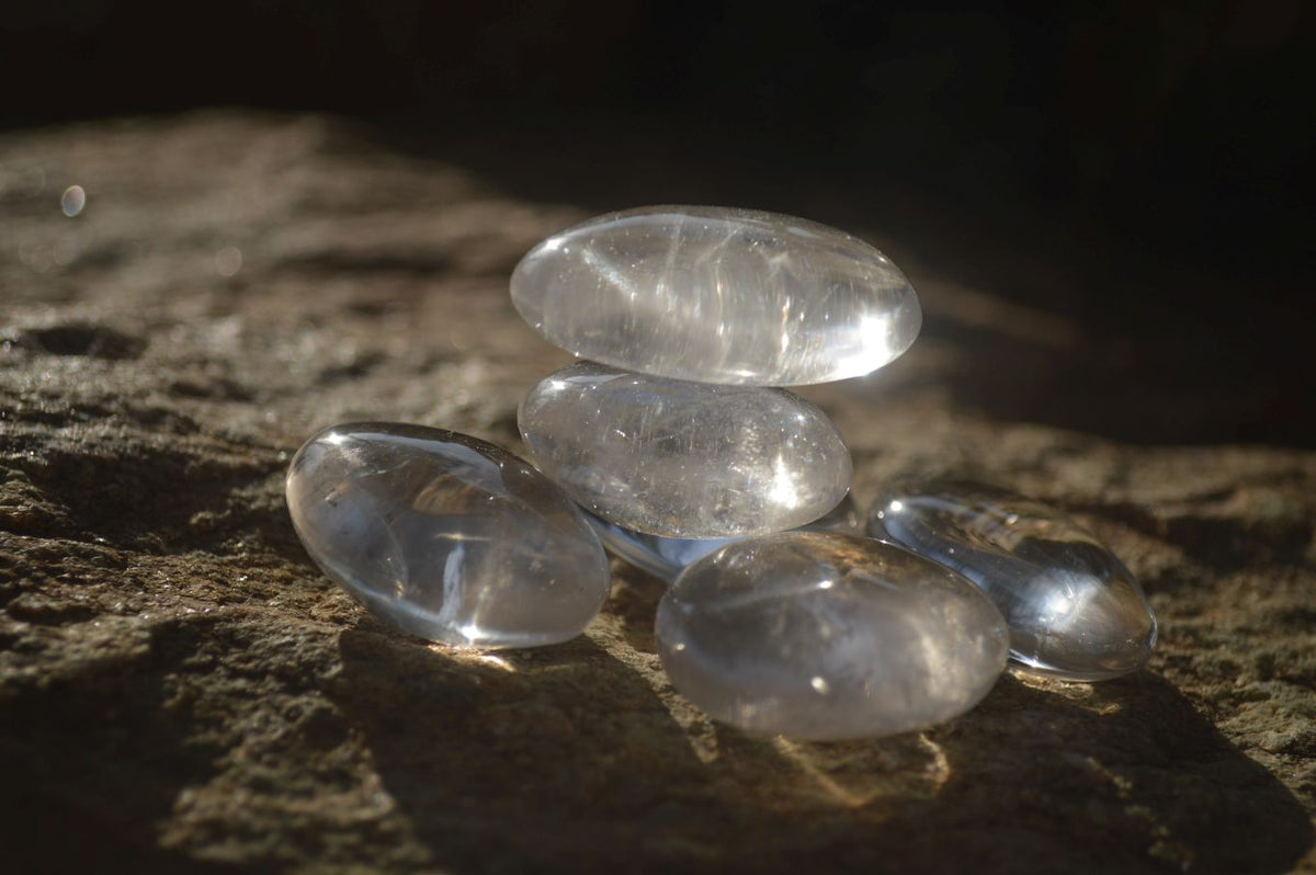 Polished Small Semi Optic Rock Crystal Galet / Palm Stones x 35 From Madagascar - Toprock Gemstones and Minerals 