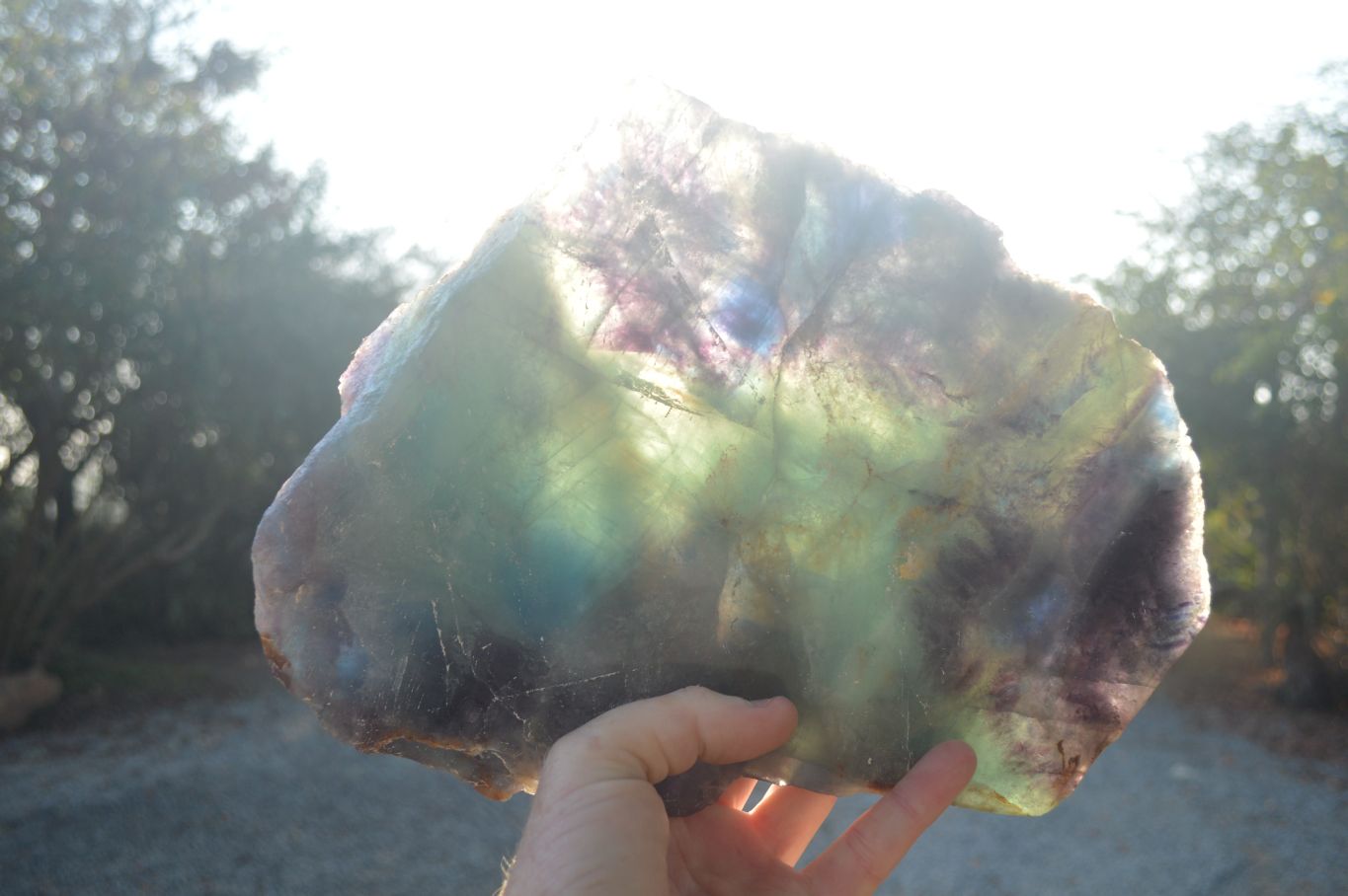 Polished  Watermelon Fluorite Slice With Custom Metal Stand  x 1 From Uis, Namibia - Toprock Gemstones and Minerals 