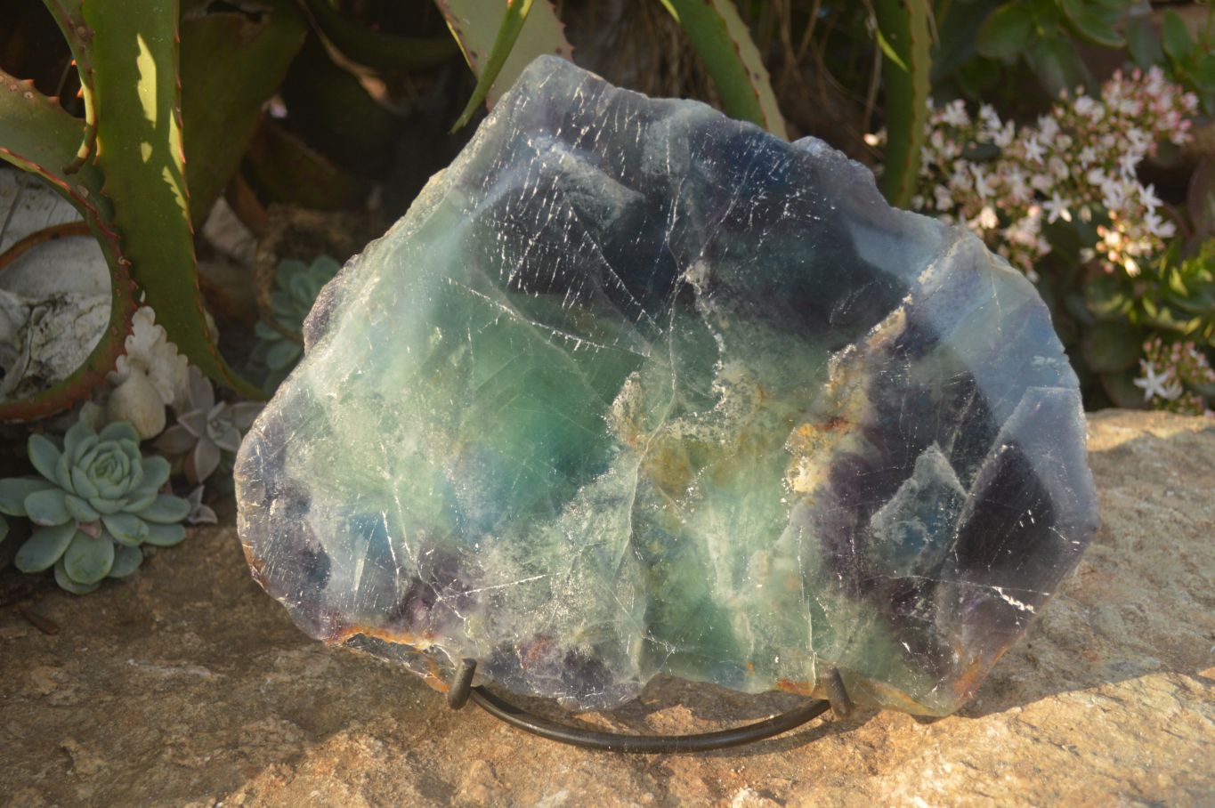 Polished  Watermelon Fluorite Slice With Custom Metal Stand  x 1 From Uis, Namibia - Toprock Gemstones and Minerals 