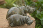 Polished Green Verdite Hippo Carvings  x 2 From Zimbabwe - TopRock