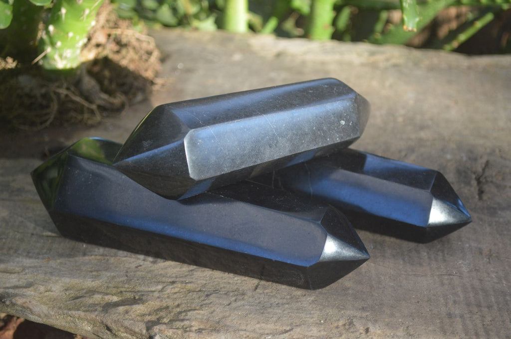 Polished Double Terminated Black Basalt Points  x 4 From Antsirabe, Madagascar - Toprock Gemstones and Minerals 