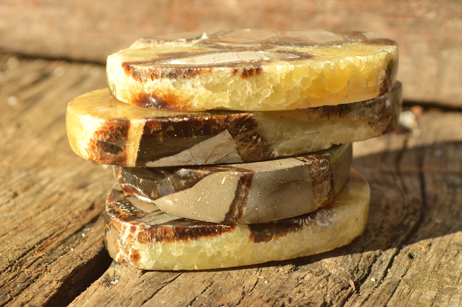 Polished Septerye (Aragonite & Calcite) Slices x 18 From Mahajanga, Madagascar - TopRock