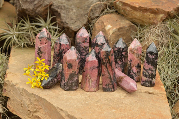 Polished Stunning Pink & Black Rhodonite Points  x 12 From Madagascar - TopRock