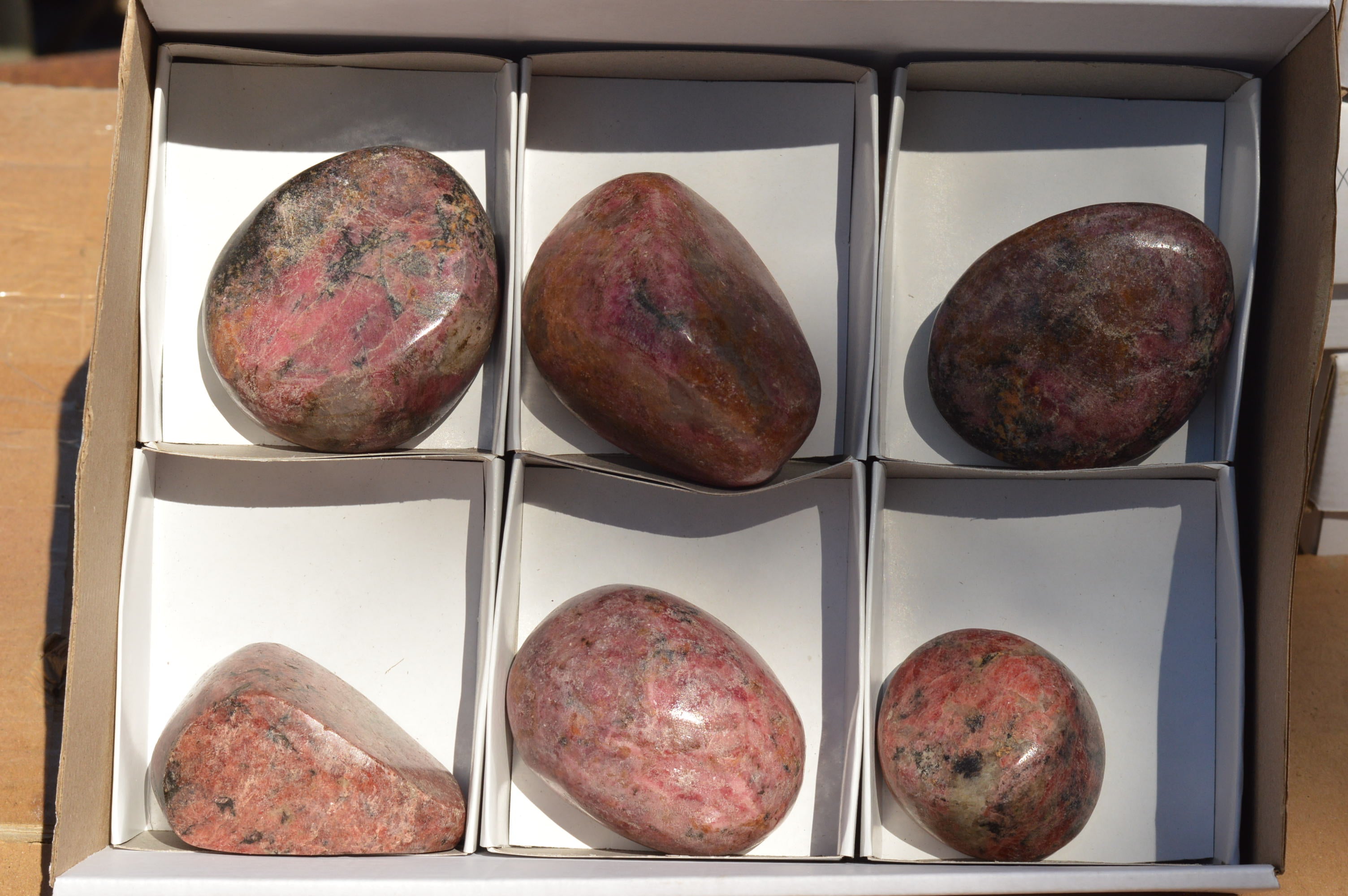 Natural Pink Rhodonite Palm Stones / Free Forms x 6 From Zimbabwe - TopRock