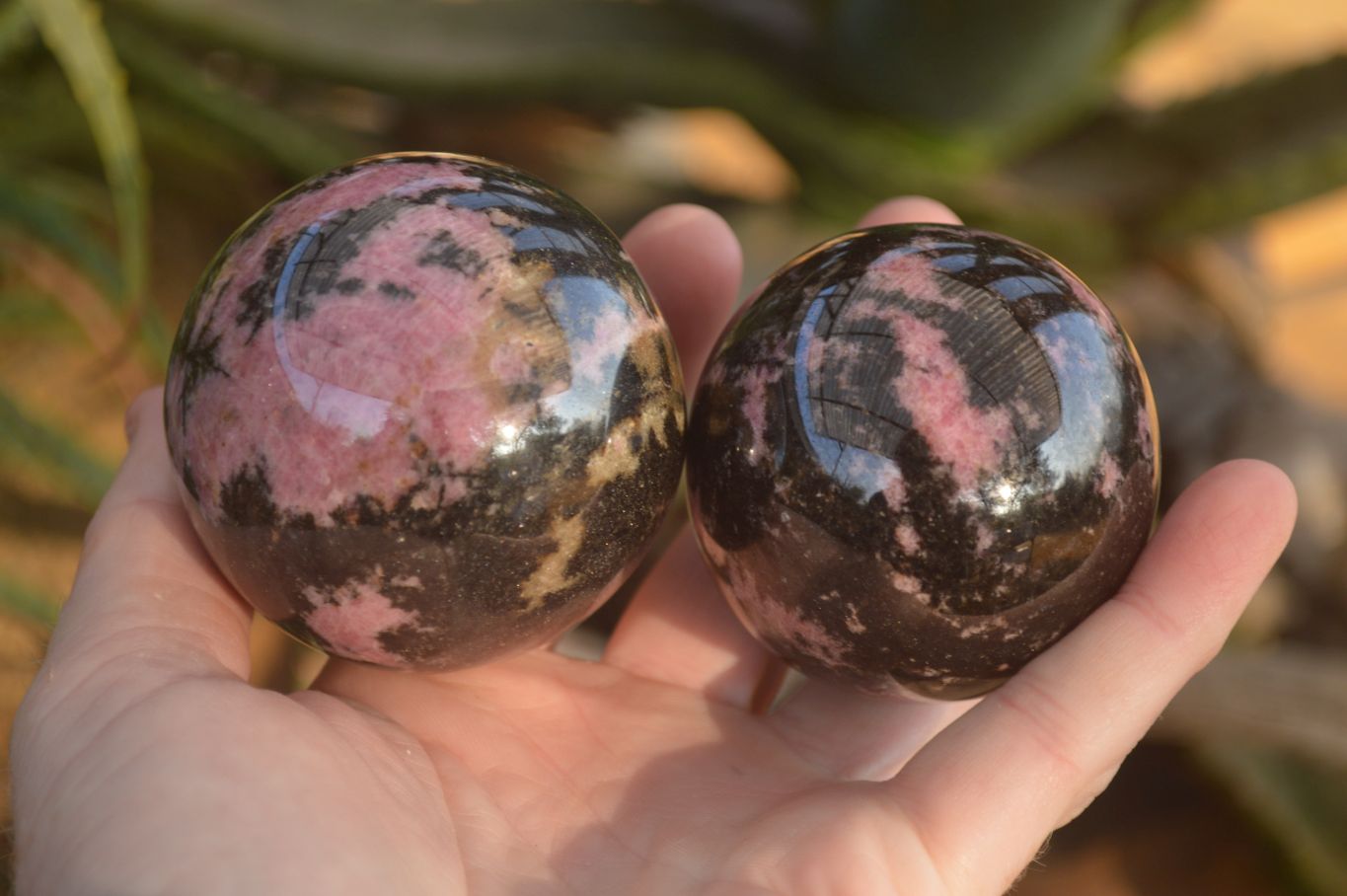Polished  Pink & Black Rhodonite Spheres x 4 From Madagascar - Toprock Gemstones and Minerals 